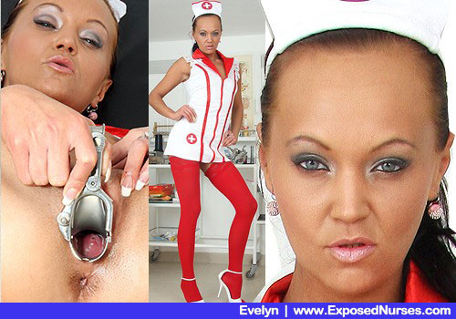 Slender Woman in Practical nurse Costume, Red Hose and High Stilettos